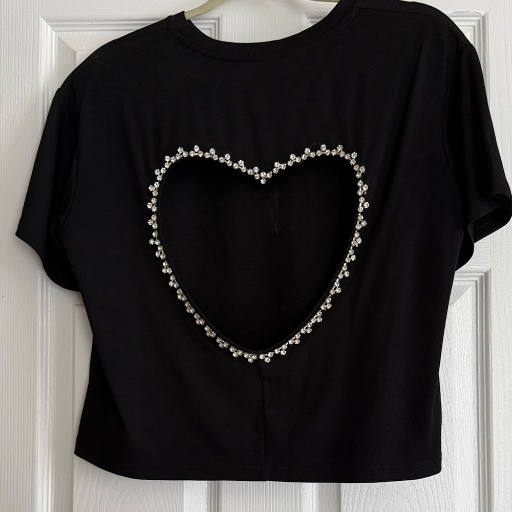 Rhinestone Heart Back Crop Top